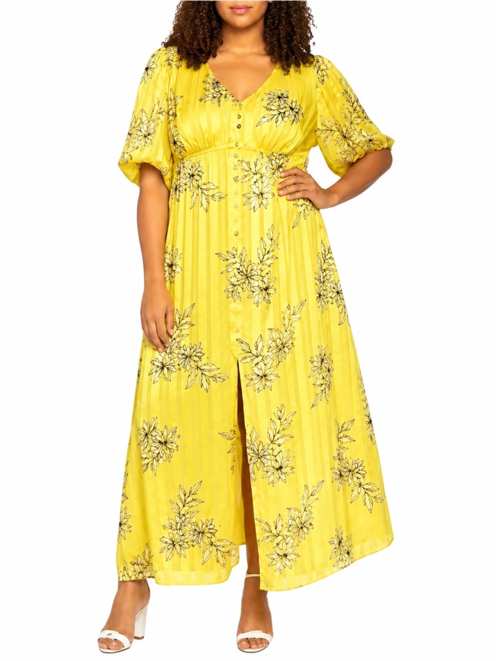Maree Pour Toi‎ Floral & Stripes Button-Front Maxi Dress